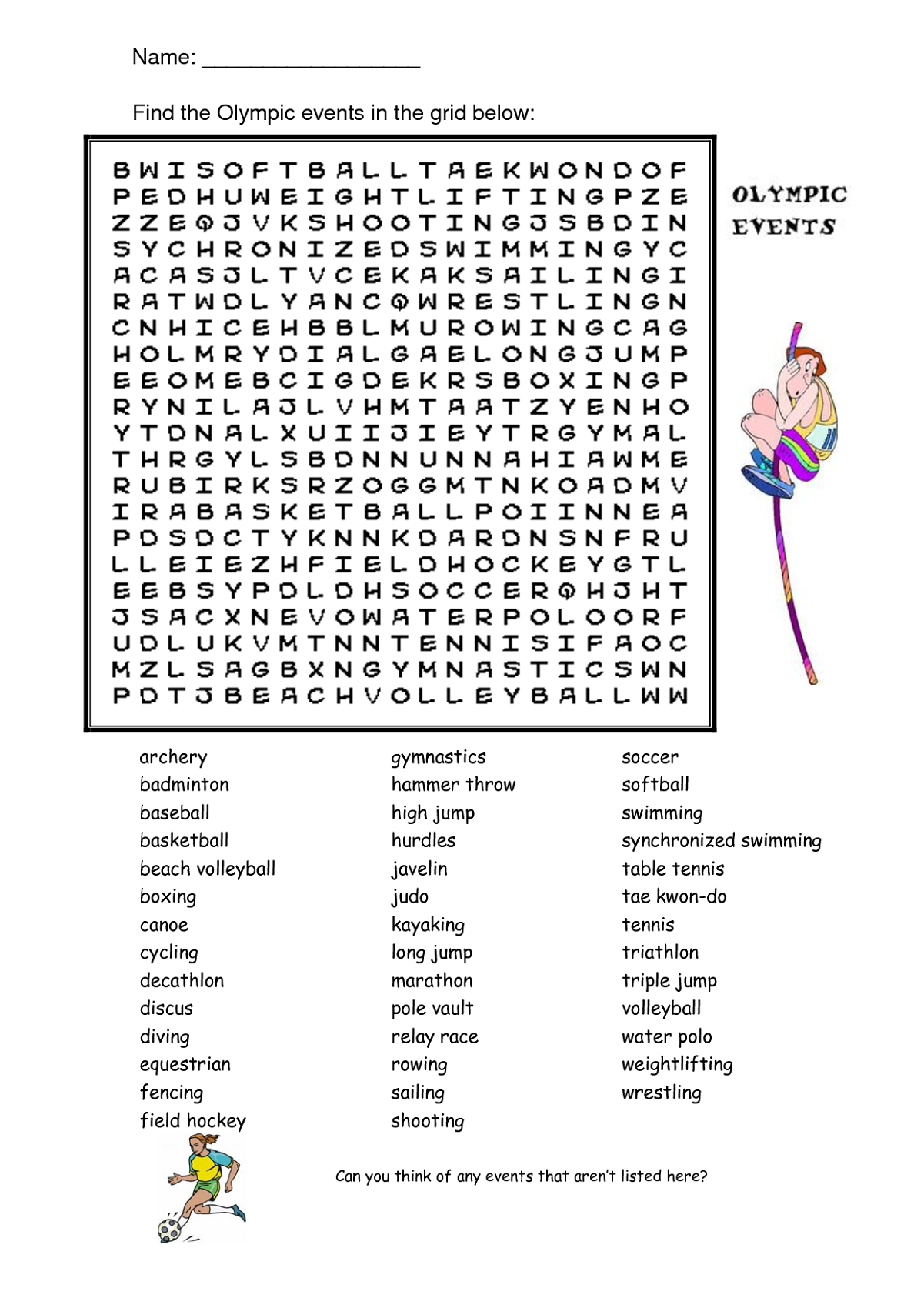 Olympic Events Word Search | Kiddo Shelter | Healthy Work