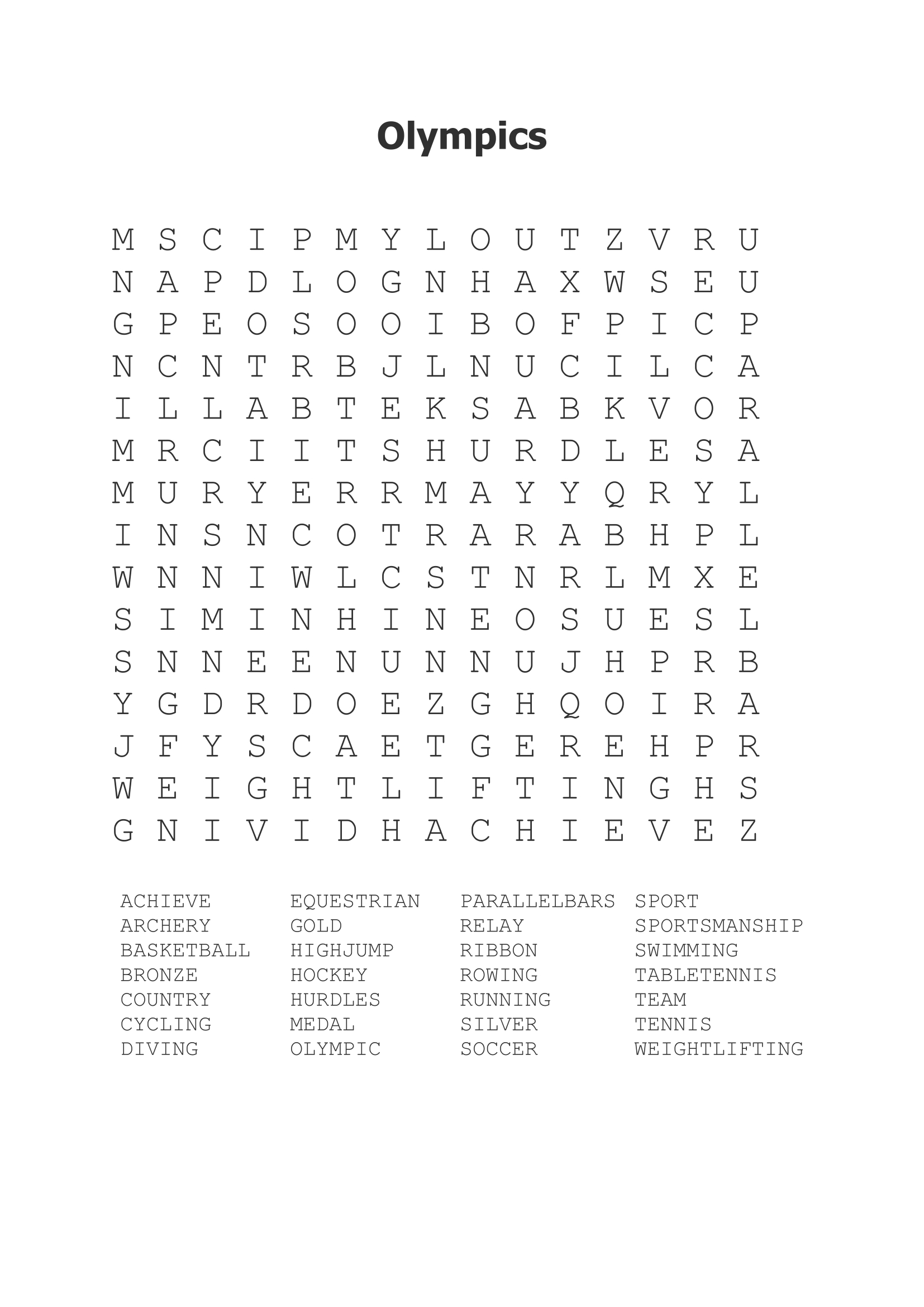 olympic events word search kiddo shelter healthy work word search