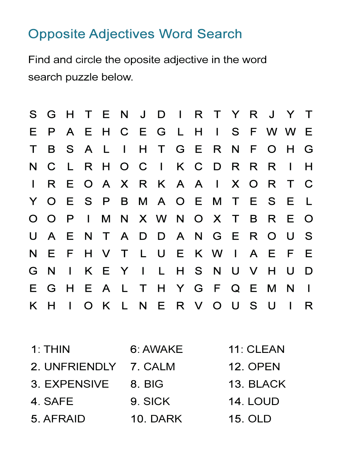Opposite Adjectives Word Search Puzzle - All Esl