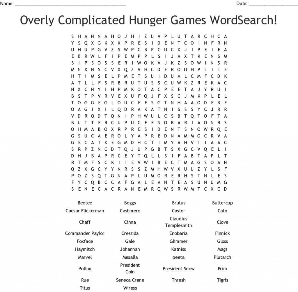 Overly Complicated Hunger Games Wordsearch Wordmint Word Search The Hunger Games Word Search