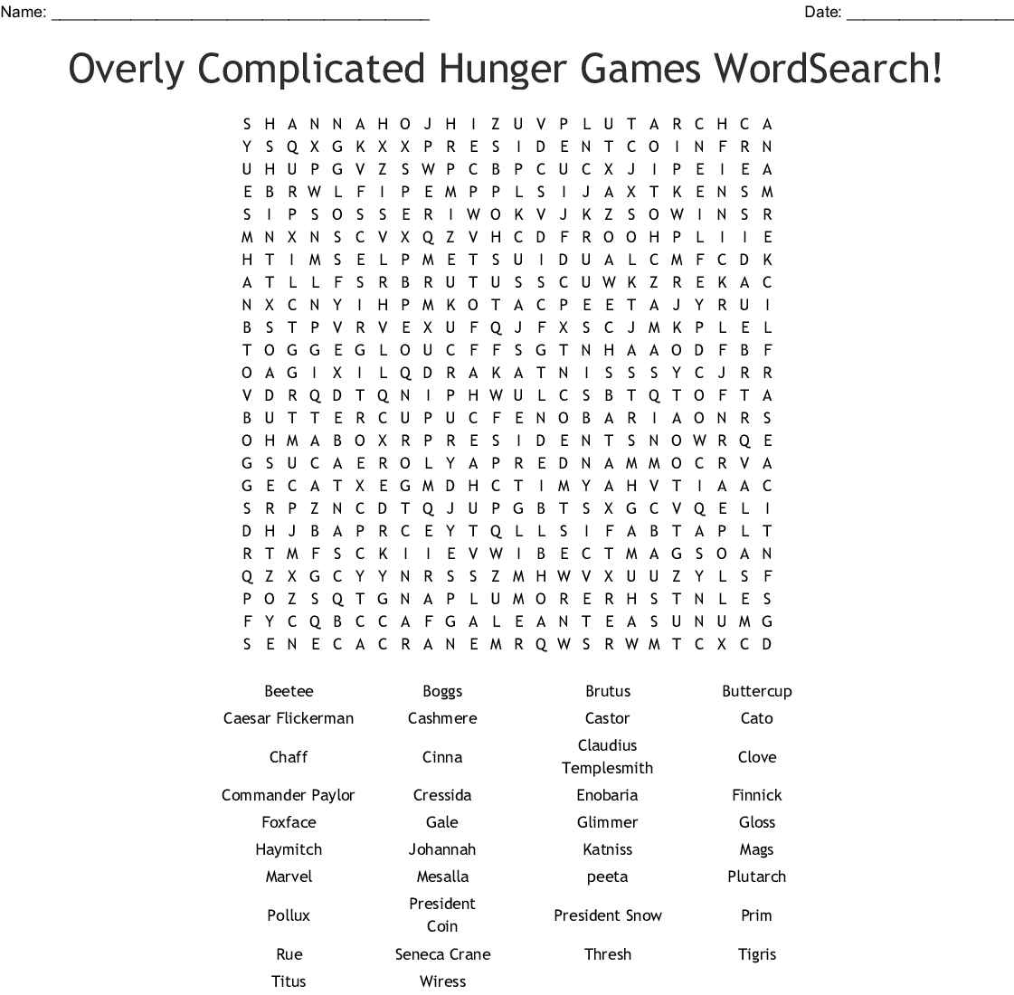 Overly Complicated Hunger Games Wordsearch! - Wordmint