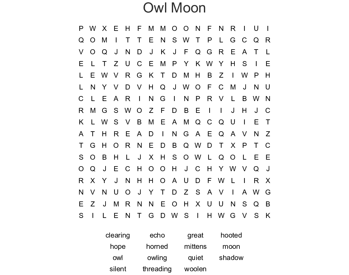 Owl Moon Word Search - Wordmint