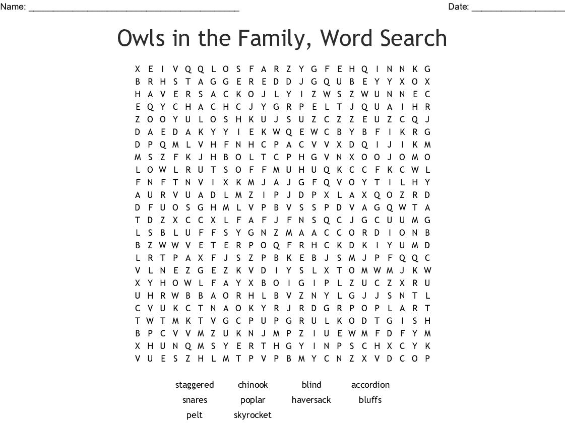 Owls In The Family, Word Search - Wordmint