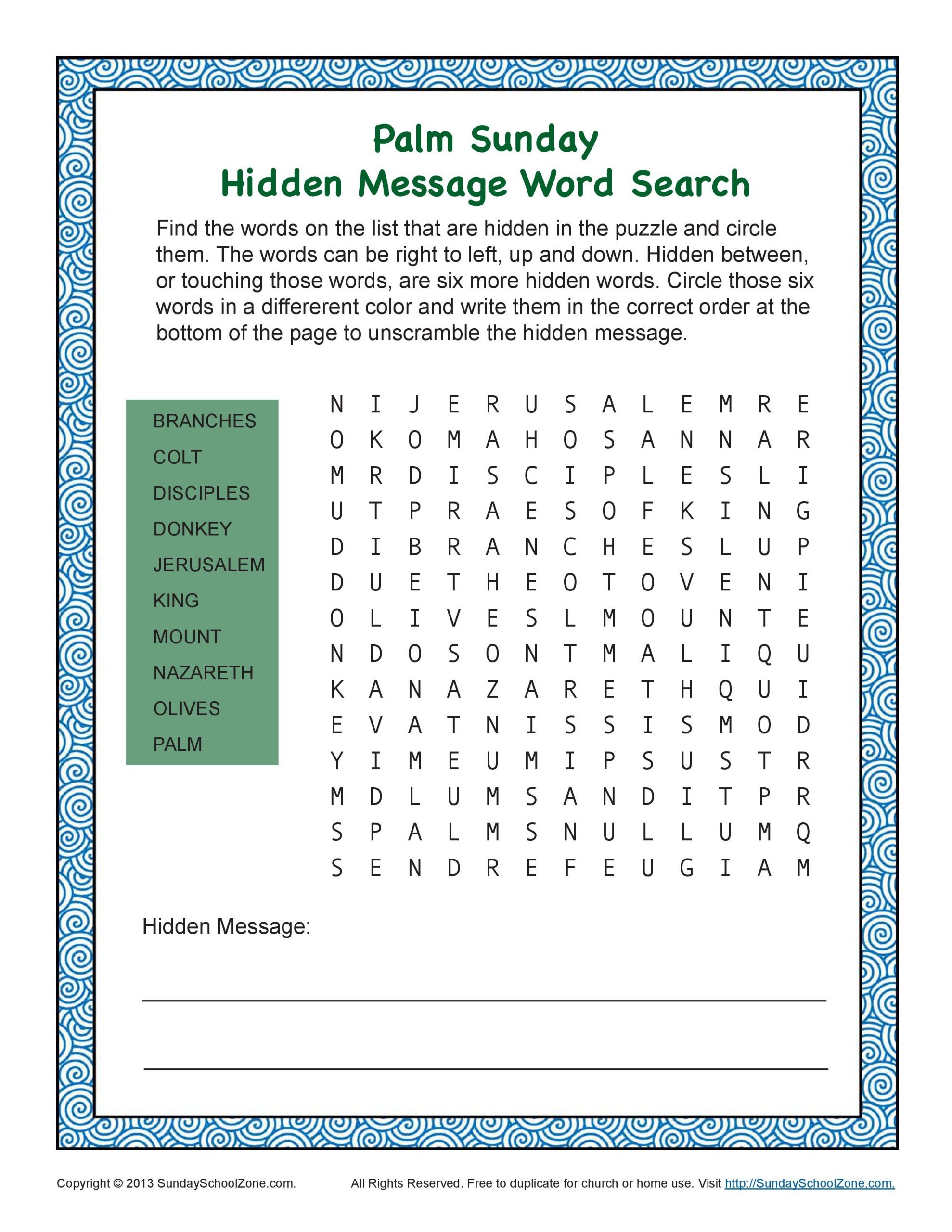 Palm Sunday Hidden Message Word Search | Sunday School Palm
