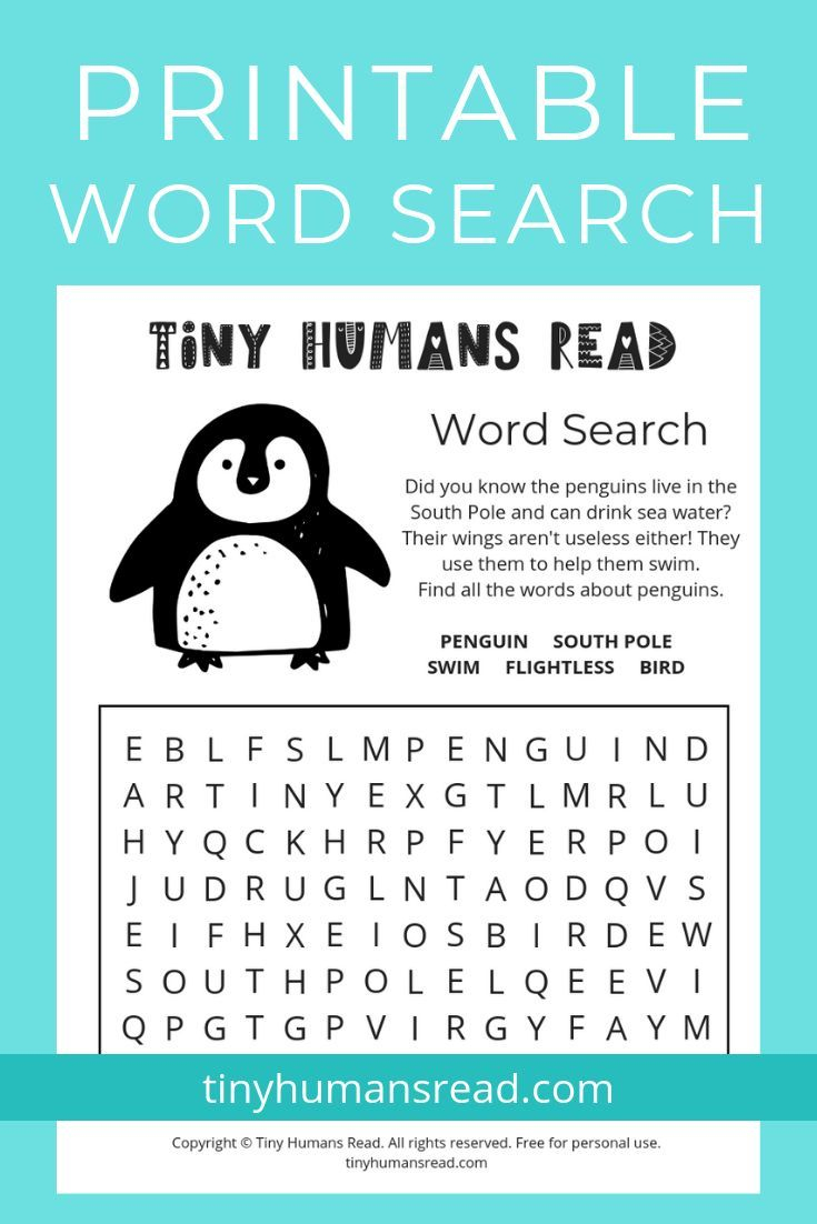 Penguin Facts Word Search Printable For Kids! Download And