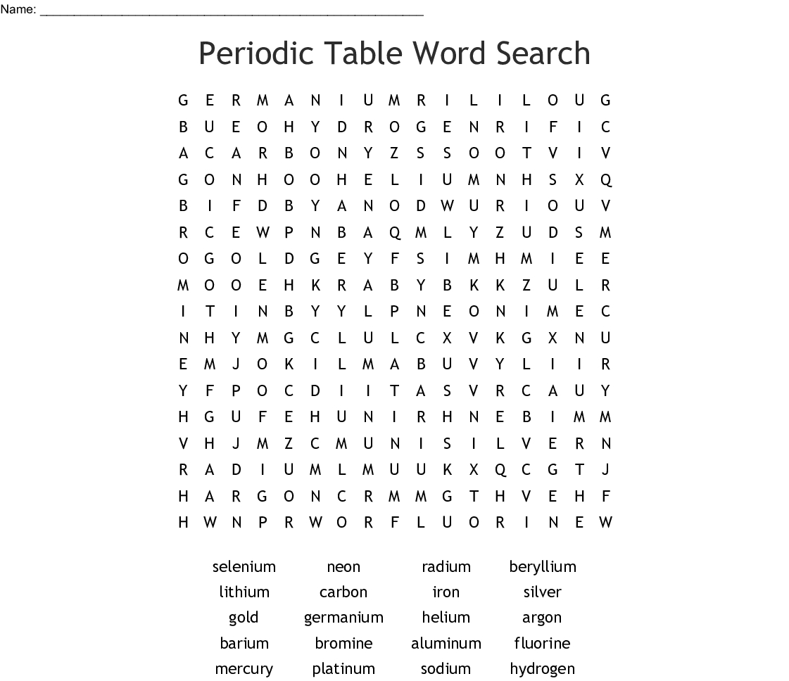 Periodic Table Word Search - Wordmint