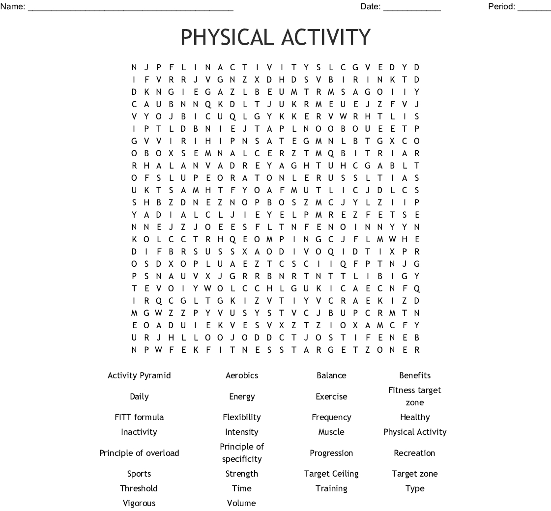 Physical Activity Word Search - Wordmint