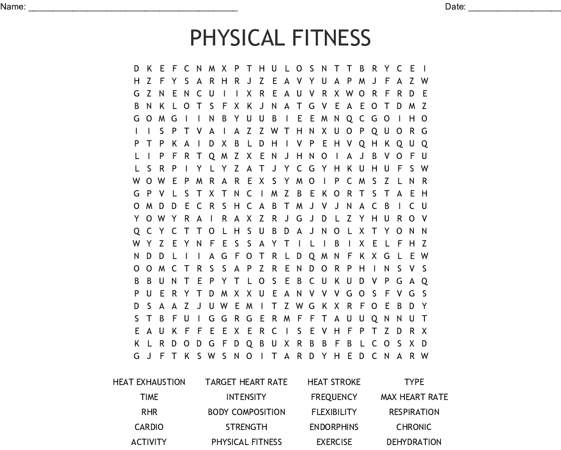 Physical Fitness Word Search - Wordmint