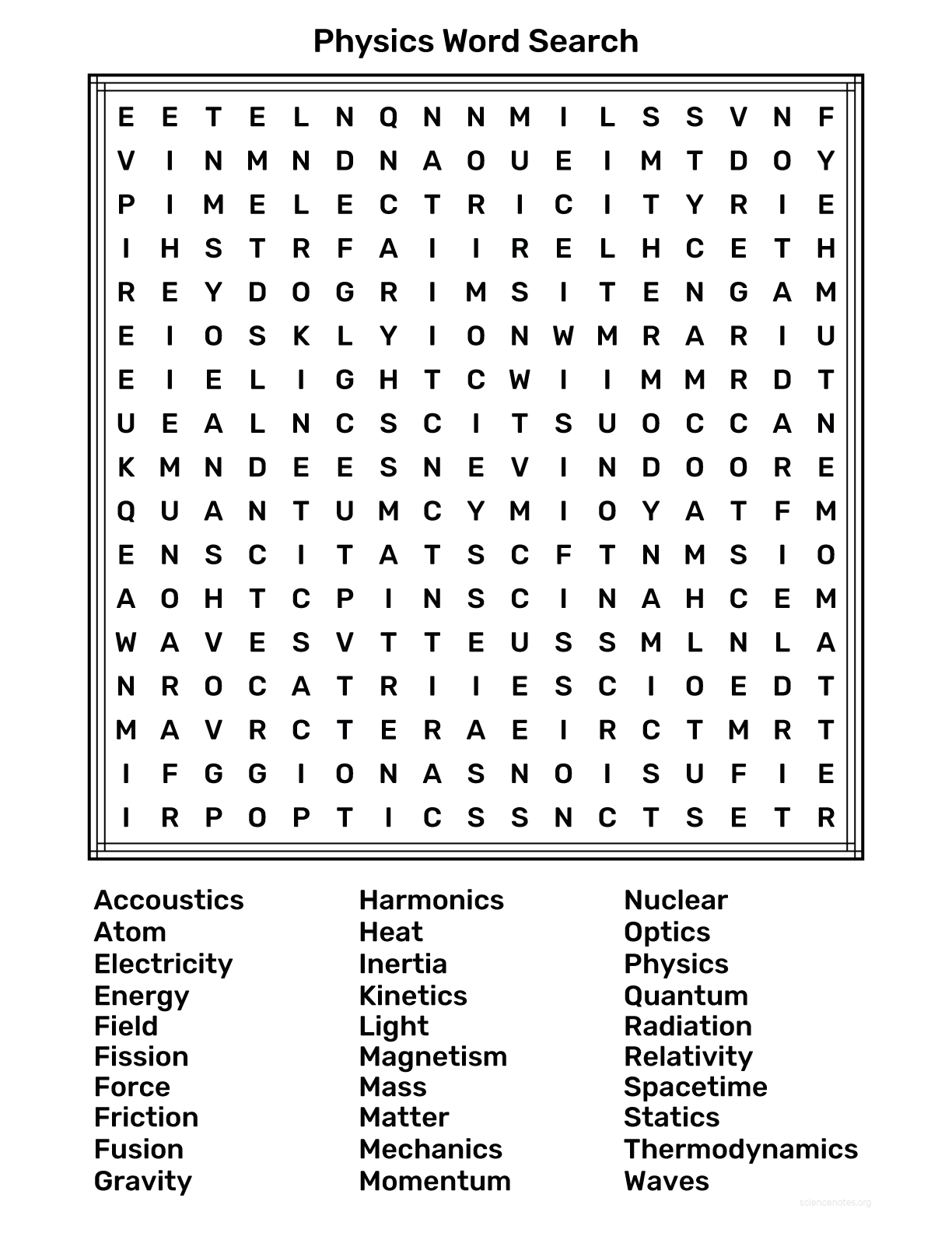 Physics Word Search