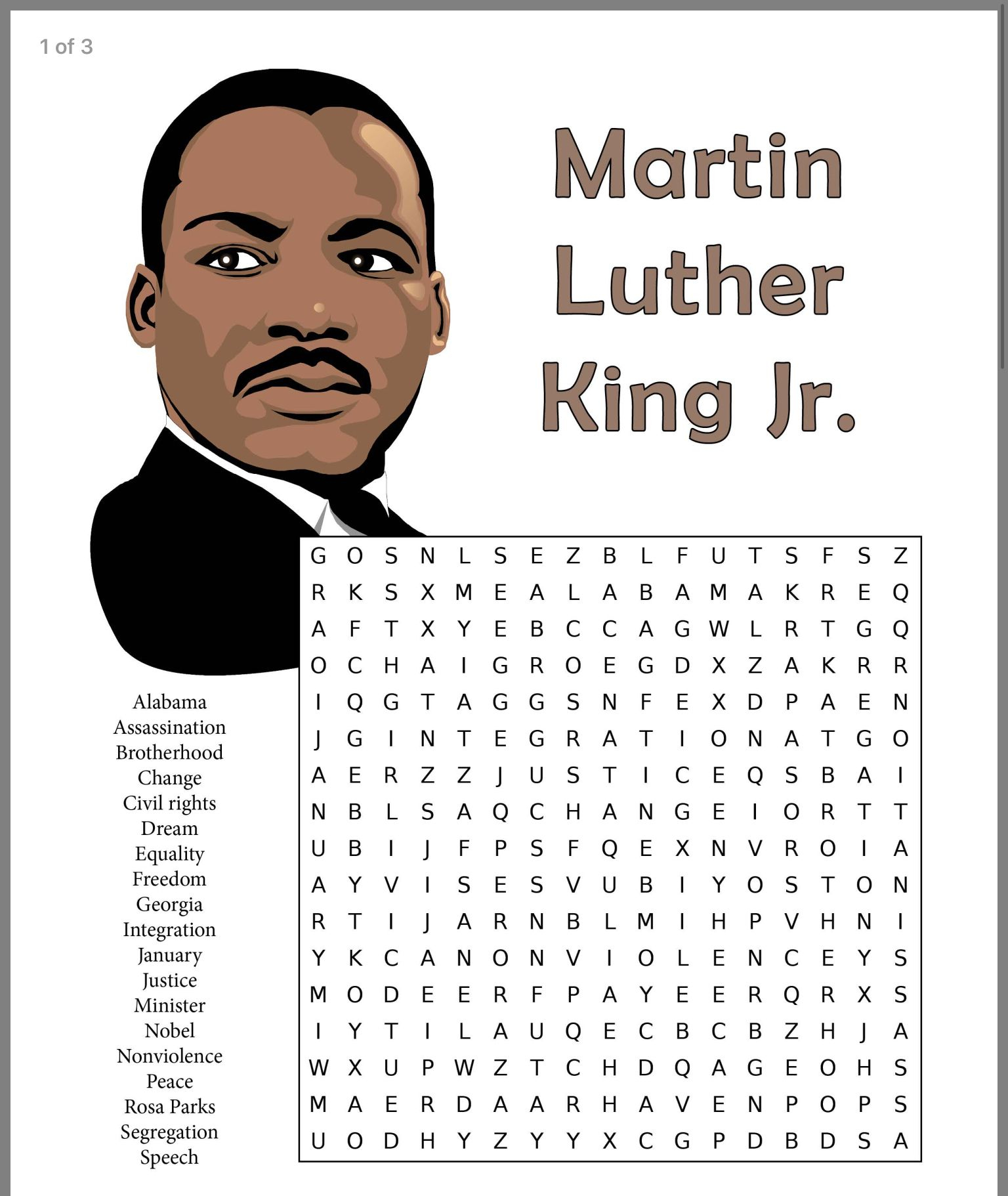 This Martin Luther King Jr. Word Search Printable Worksheet - Word