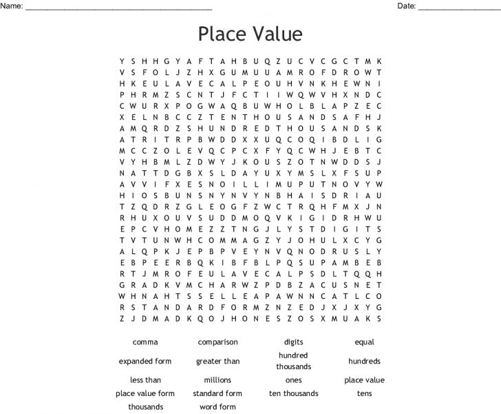 Place Value Word Search Printable