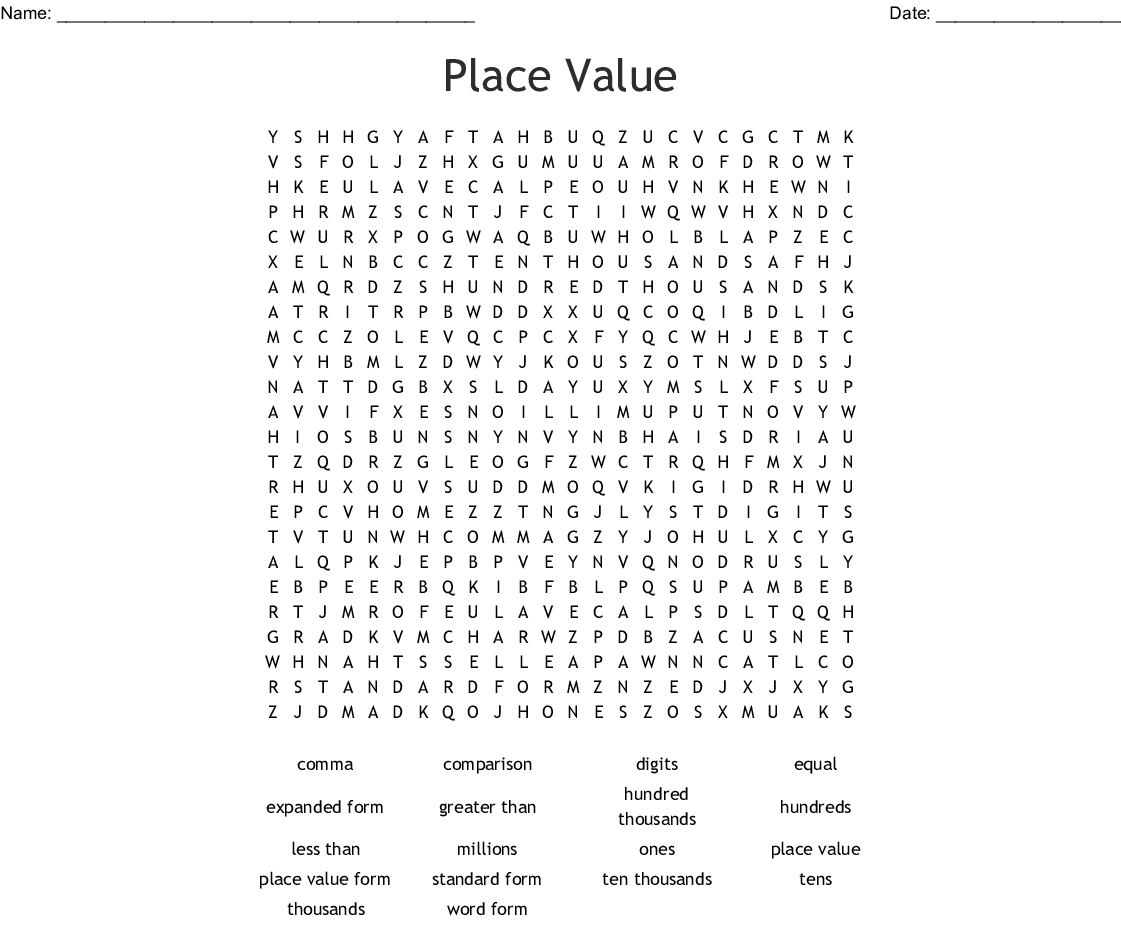 Place Value Wordsearch - Wordmint