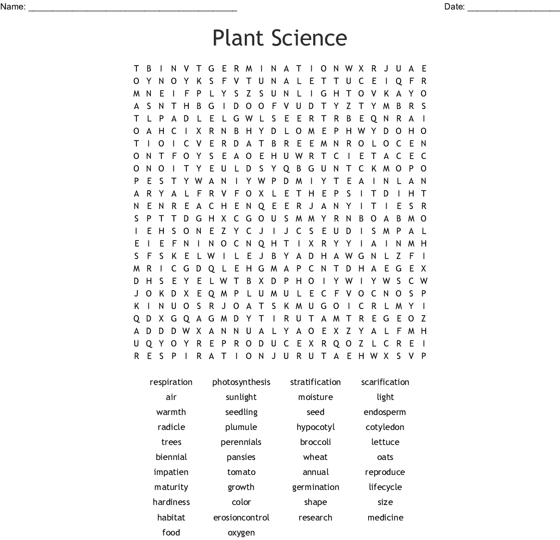 Plant Science Word Search - Wordmint