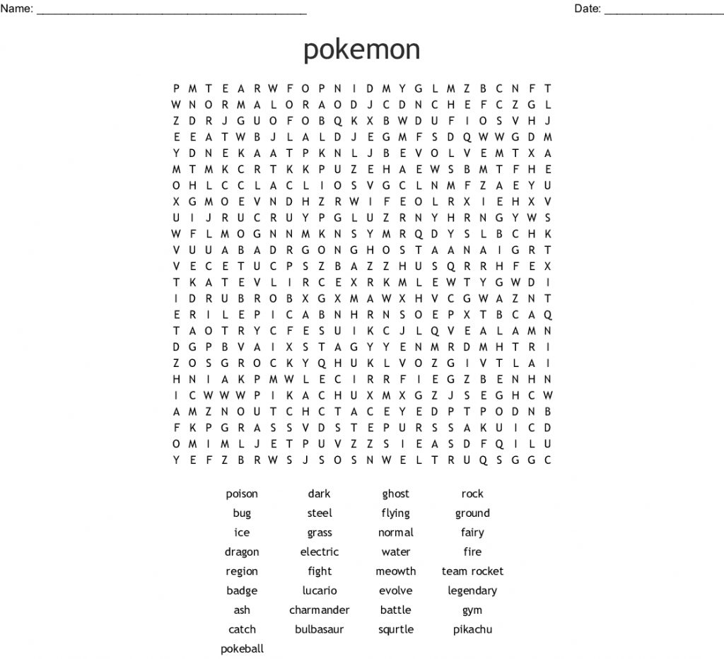 Pokemon Word Search Wordmint Word Search Printable