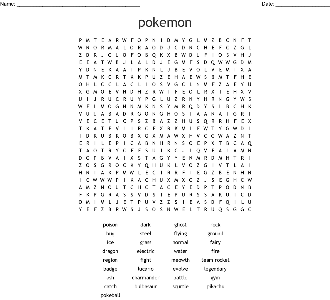 Pokemon Word Search Wordmint Word Search Printable