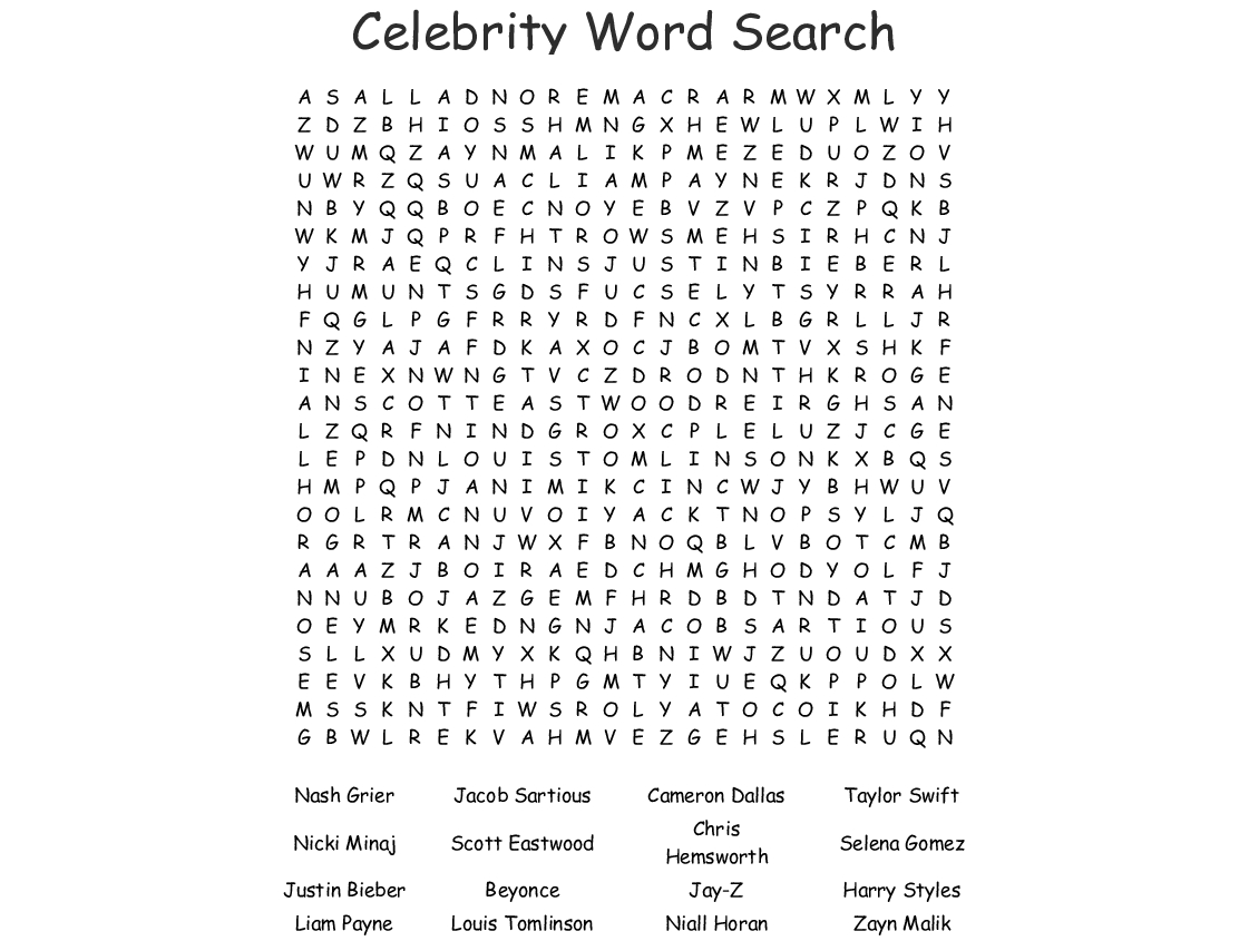 Pop Stars Word Search - Wordmint