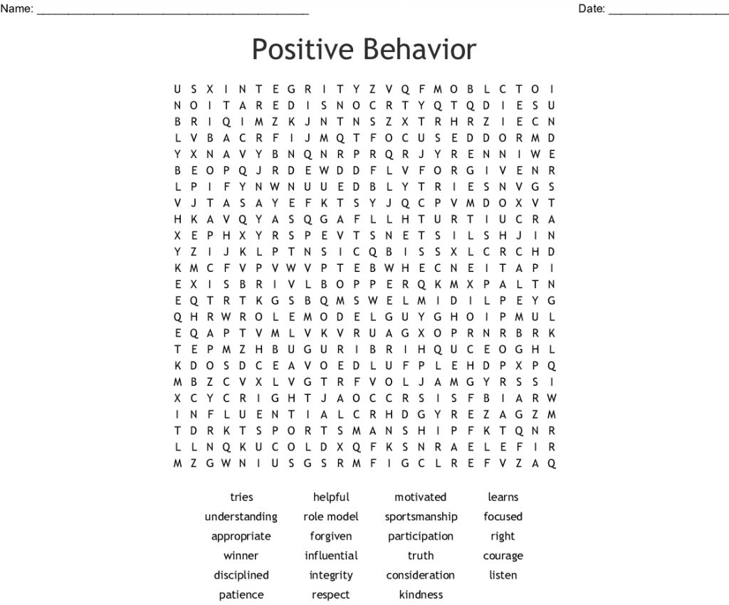 Positive Behavior Word Search Wordmint Word Search Printable