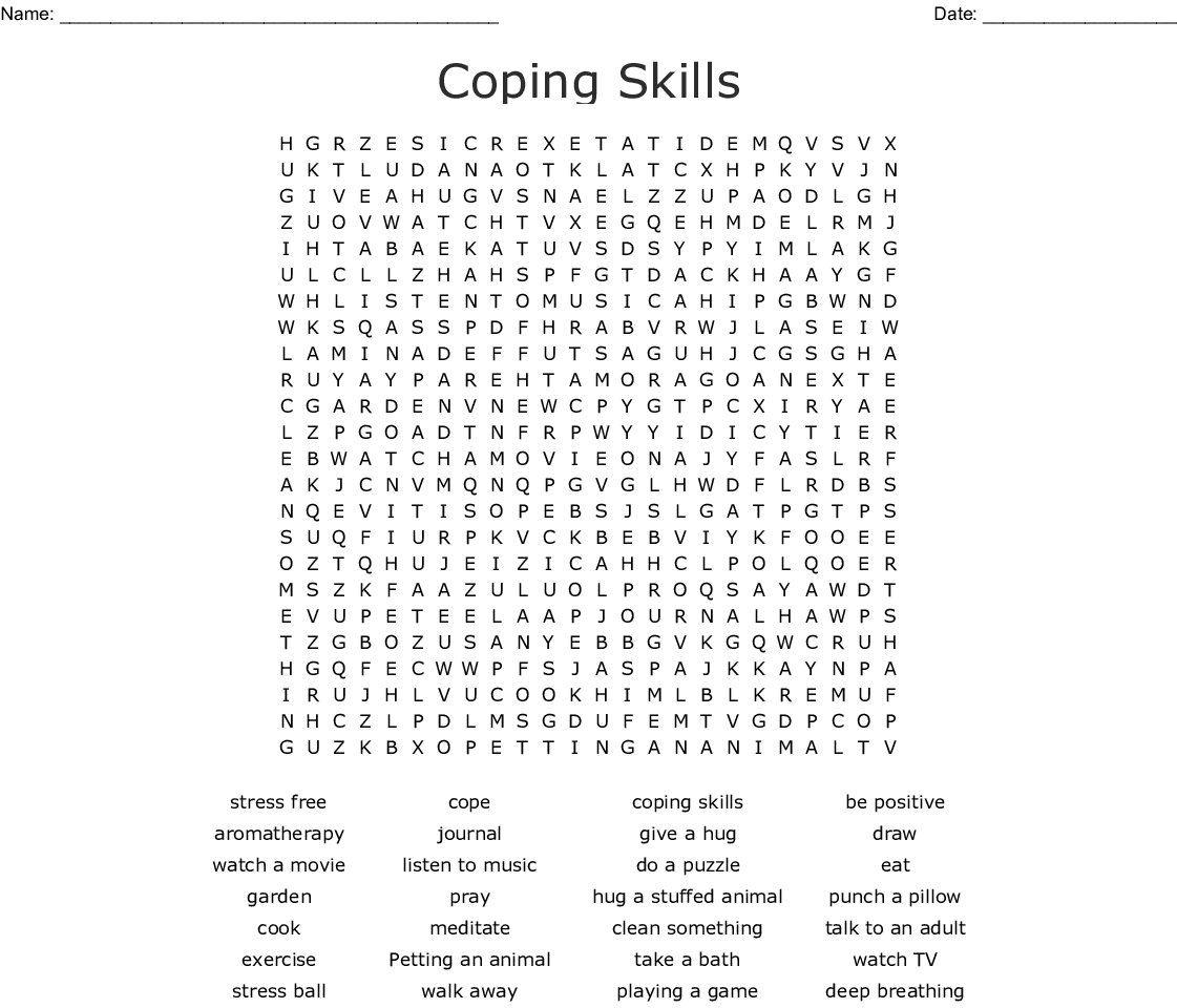 Positive Coping Skills Word Search - Wordmint