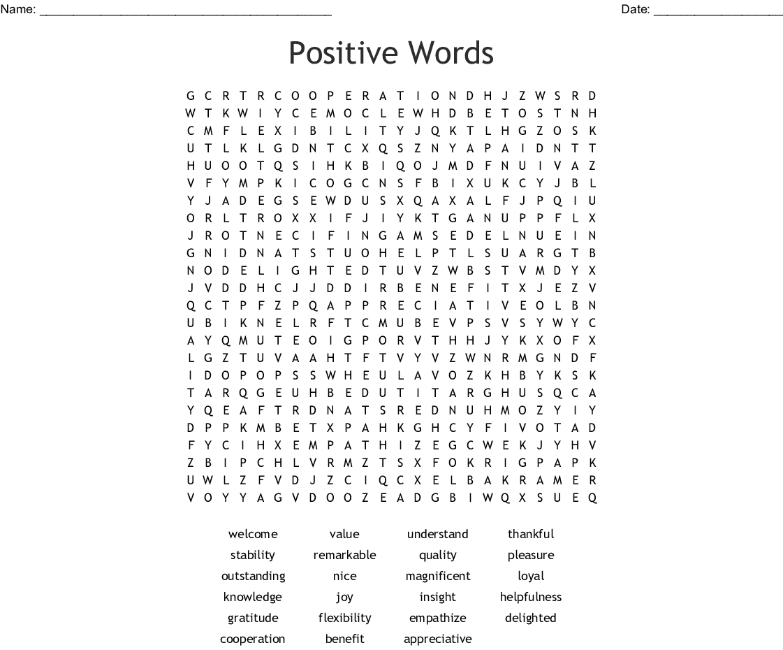 Positive Thinking Word Search - Wordmint - Word Search Printable