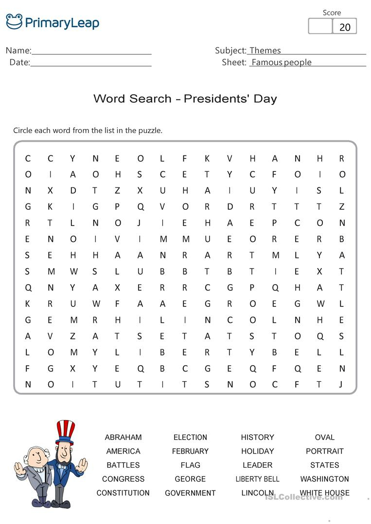 Presidents' Day - Word Search Activity - English Esl