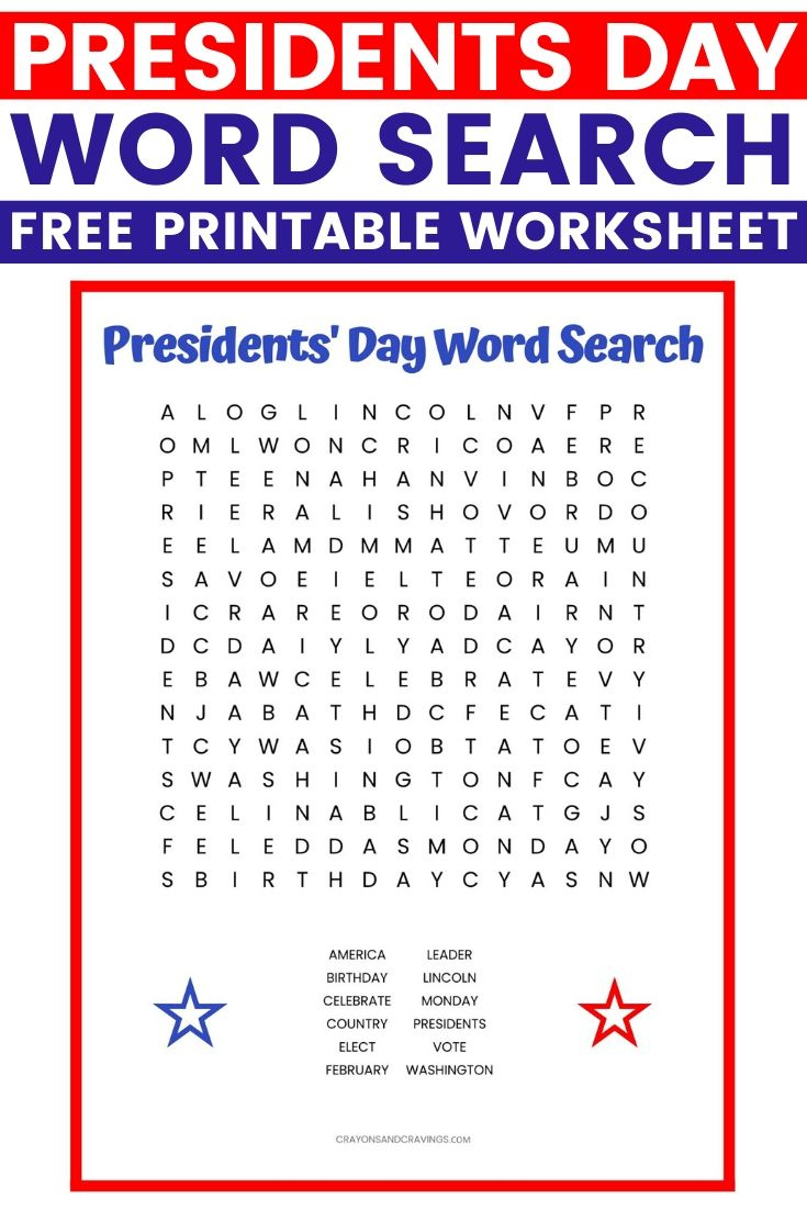Presidents&amp;#039; Day Word Search Free Printable Worksheet
