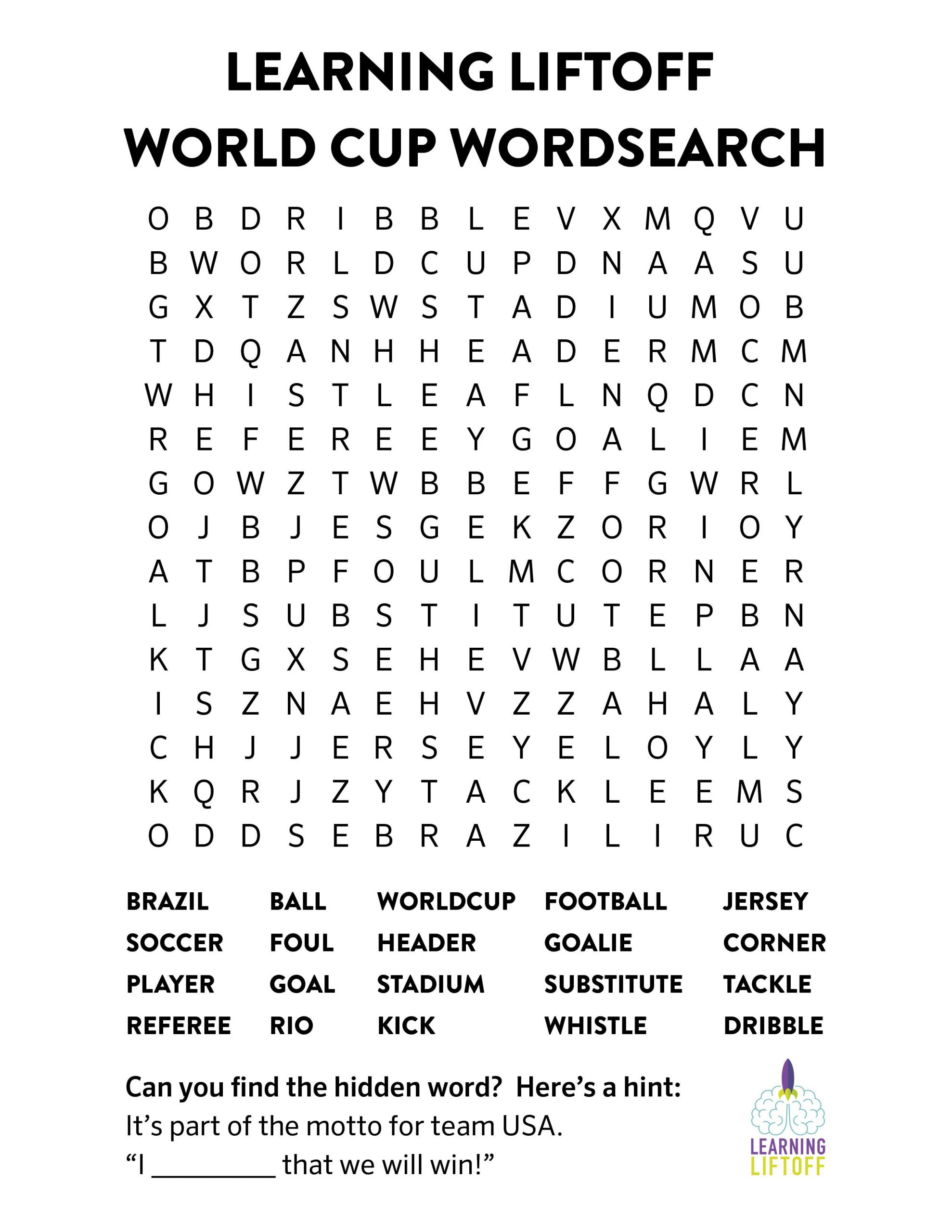 Printable World Cup Word Search | Words, Word Cup, World Cup