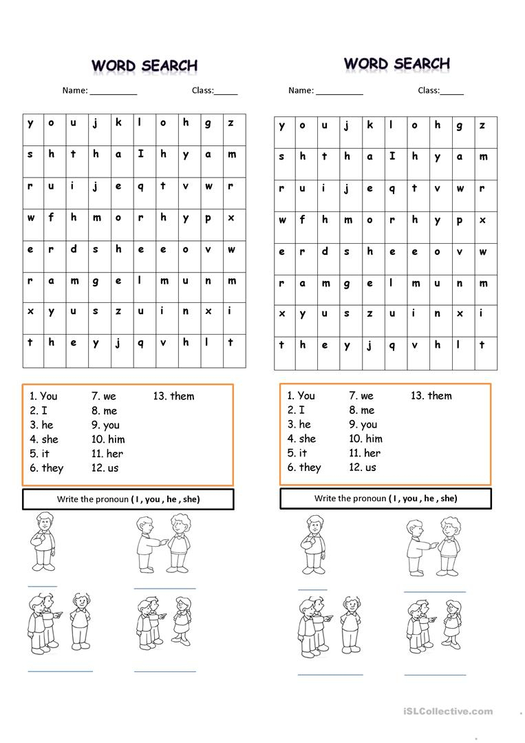 Pronoun Word Search - English Esl Worksheets For Distance