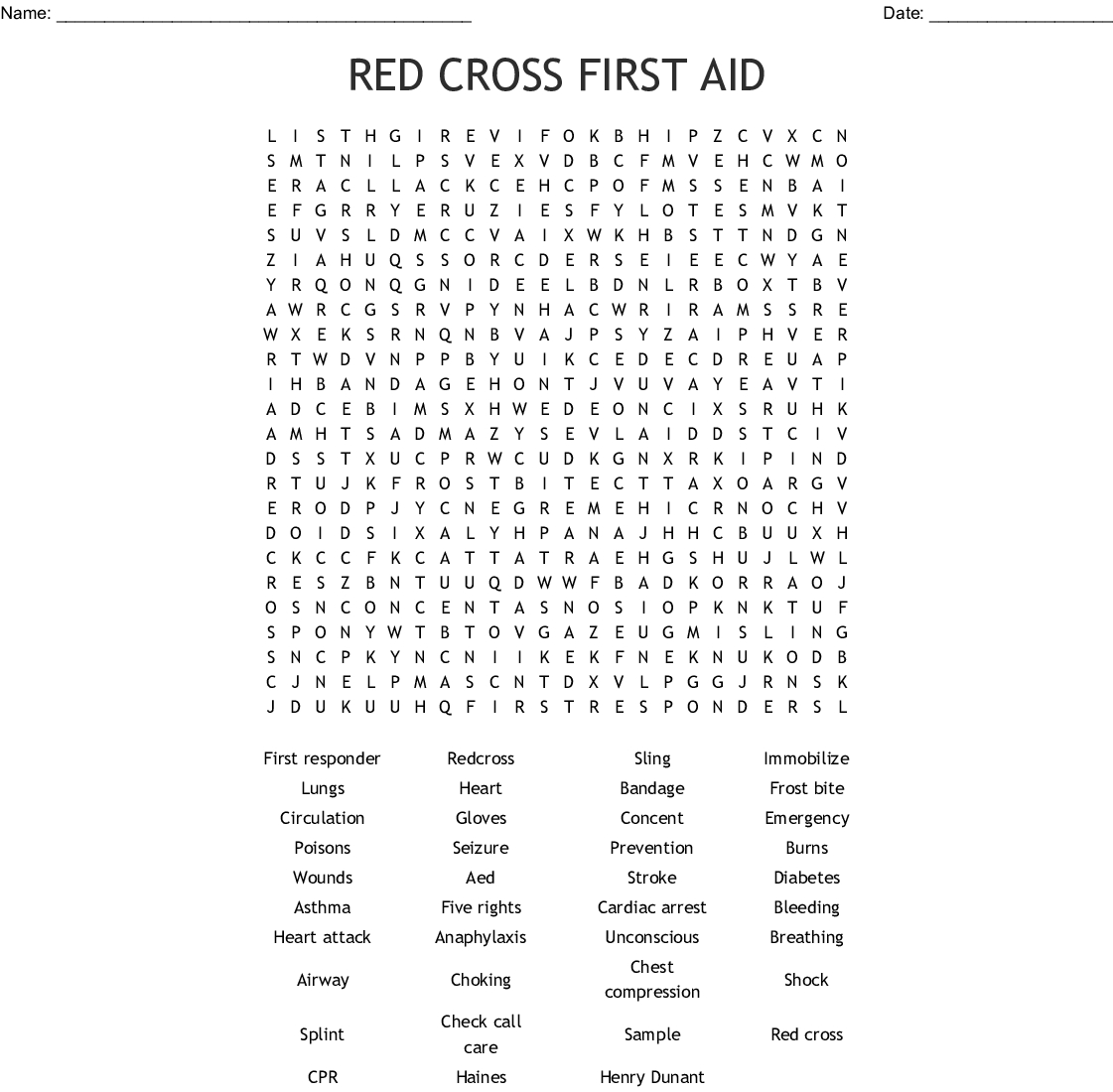 First Aid Word Search - Wordmint | Word Search Printable