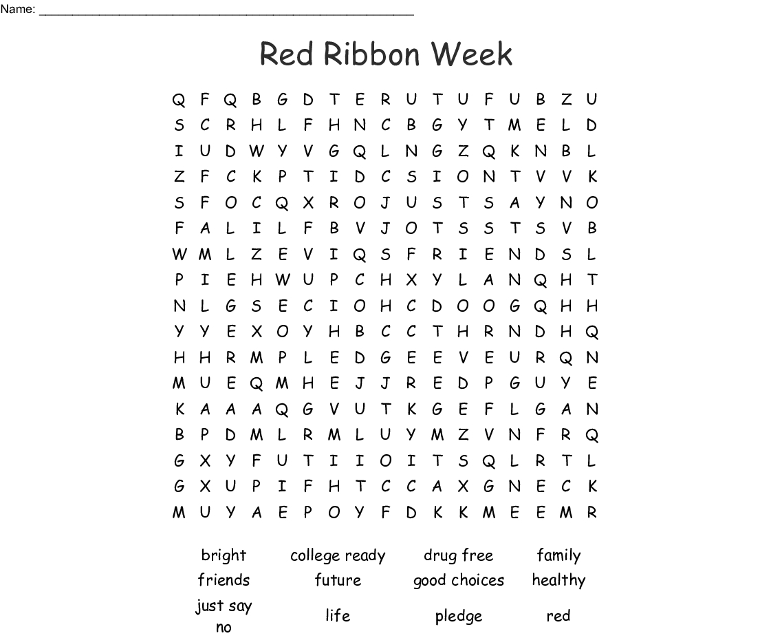 Red Ribbon Week Word Search - Wordmint