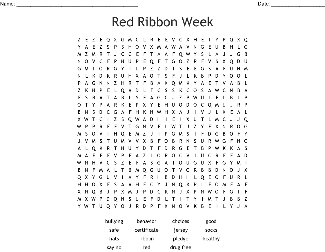 Red Ribbon Week Word Search - Wordmint