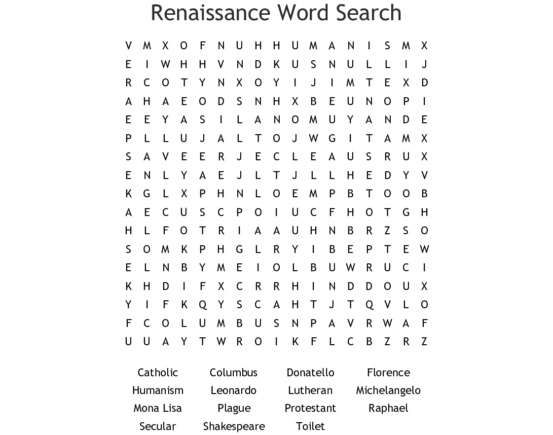 Renaissance Word Search - Wordmint