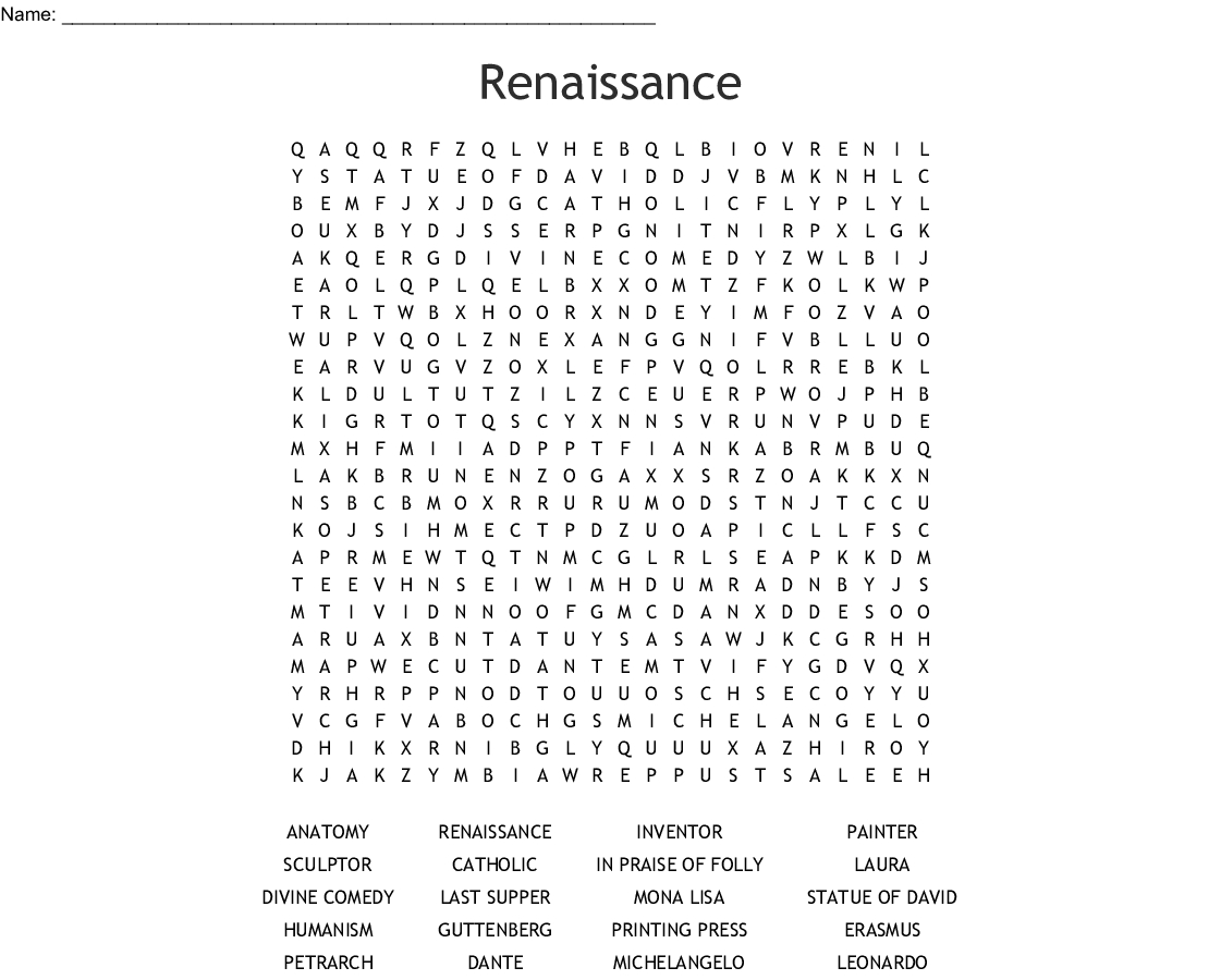 Renaissance Word Search - Wordmint