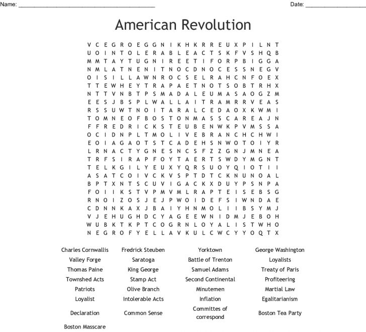 Revolutionary War Word Search - Wordmint - Word Search Printable