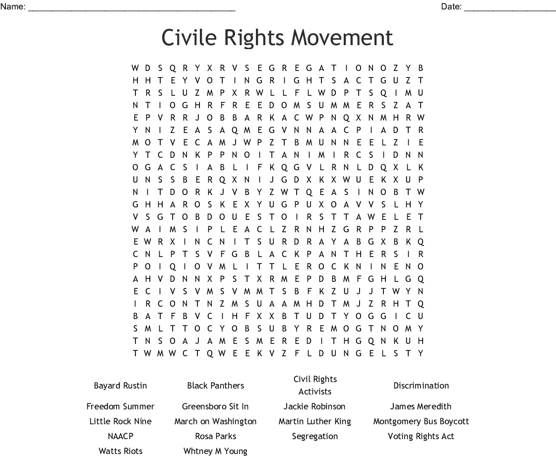 Rosa Parks Word Search - Wordmint