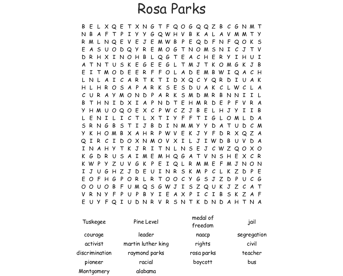 Rosa Parks Word Search - Wordmint