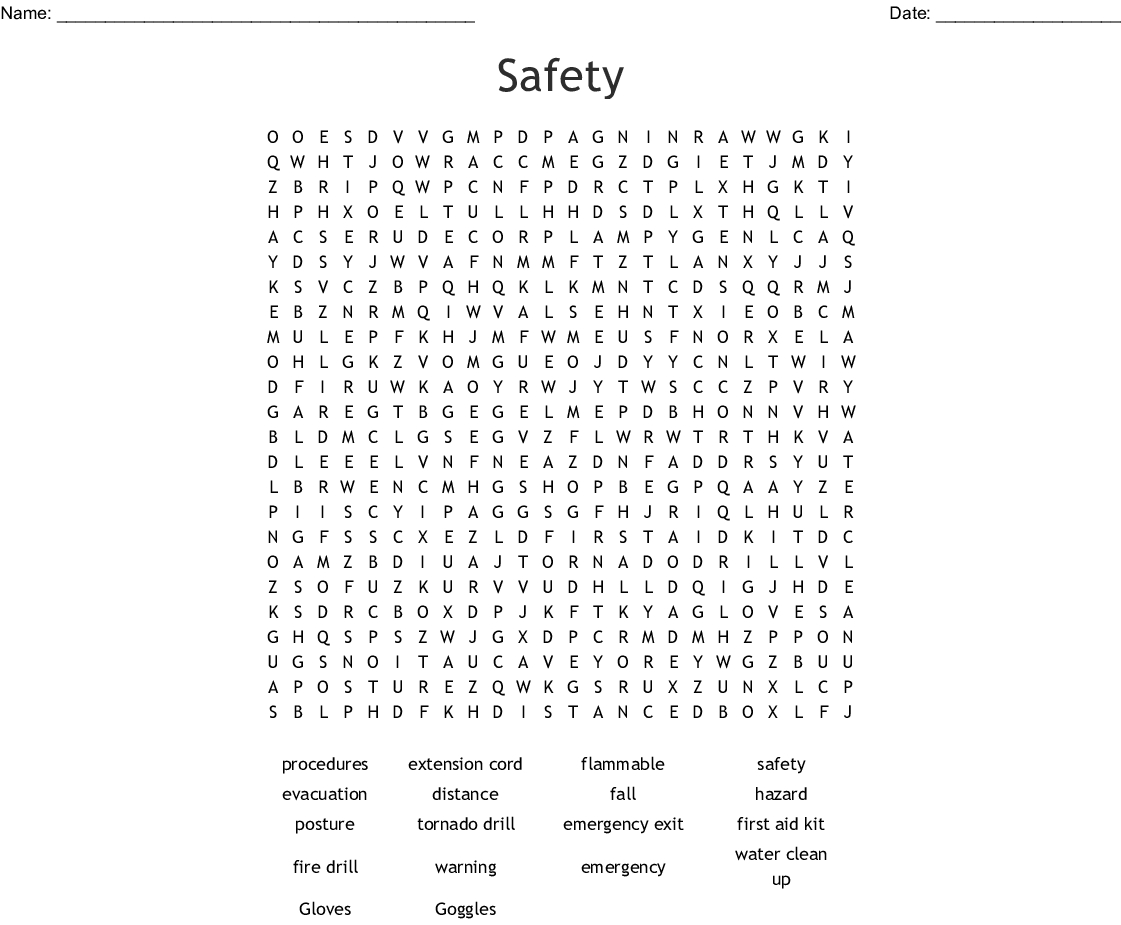 Safety Word Search - Wordmint