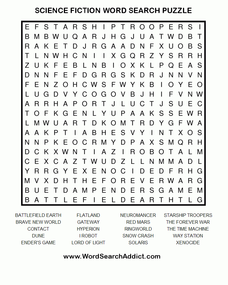 Science Fiction Books Printable Word Search Puzzle | Word