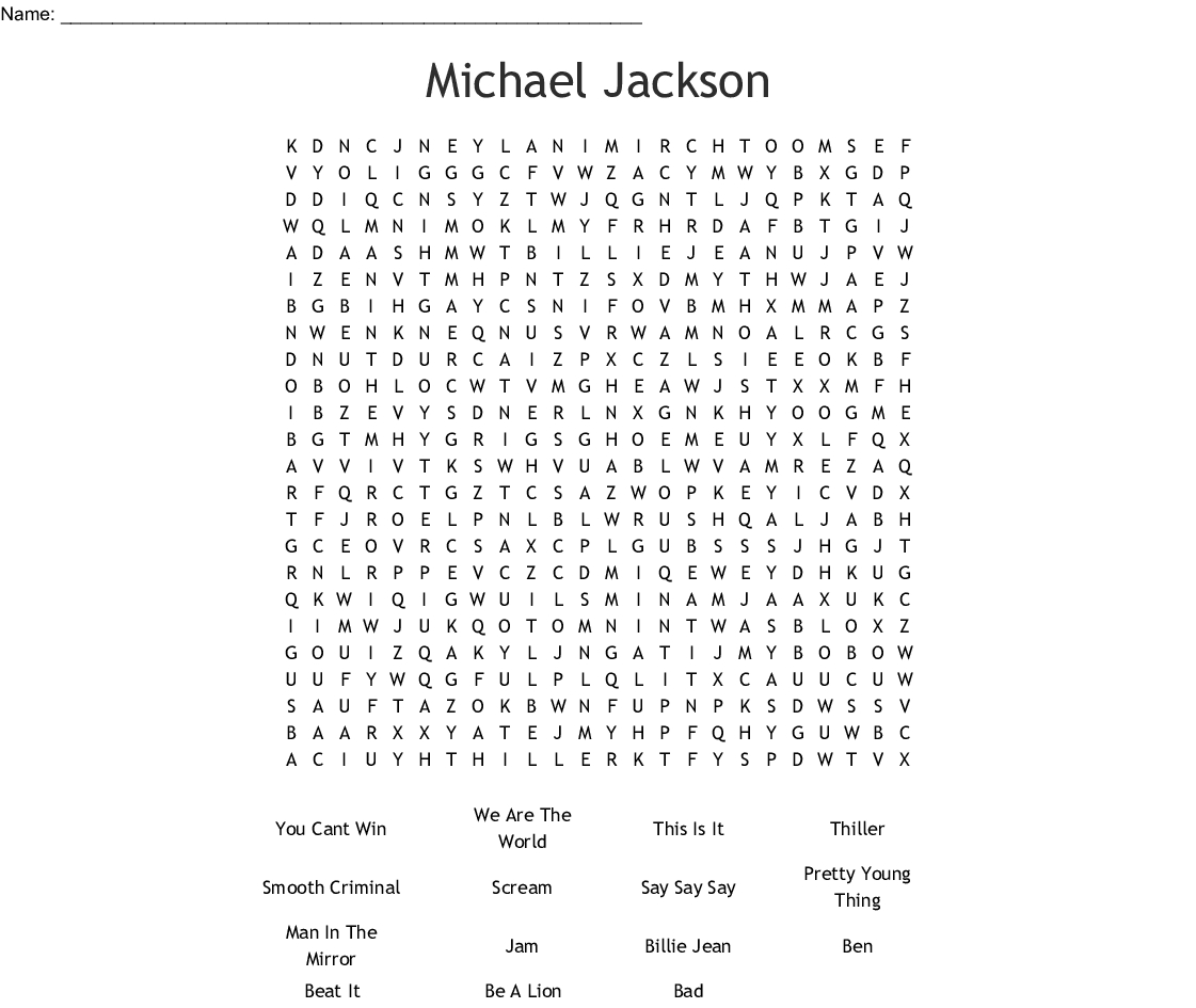 Similar To Michael Jackson Word Search - Wordmint