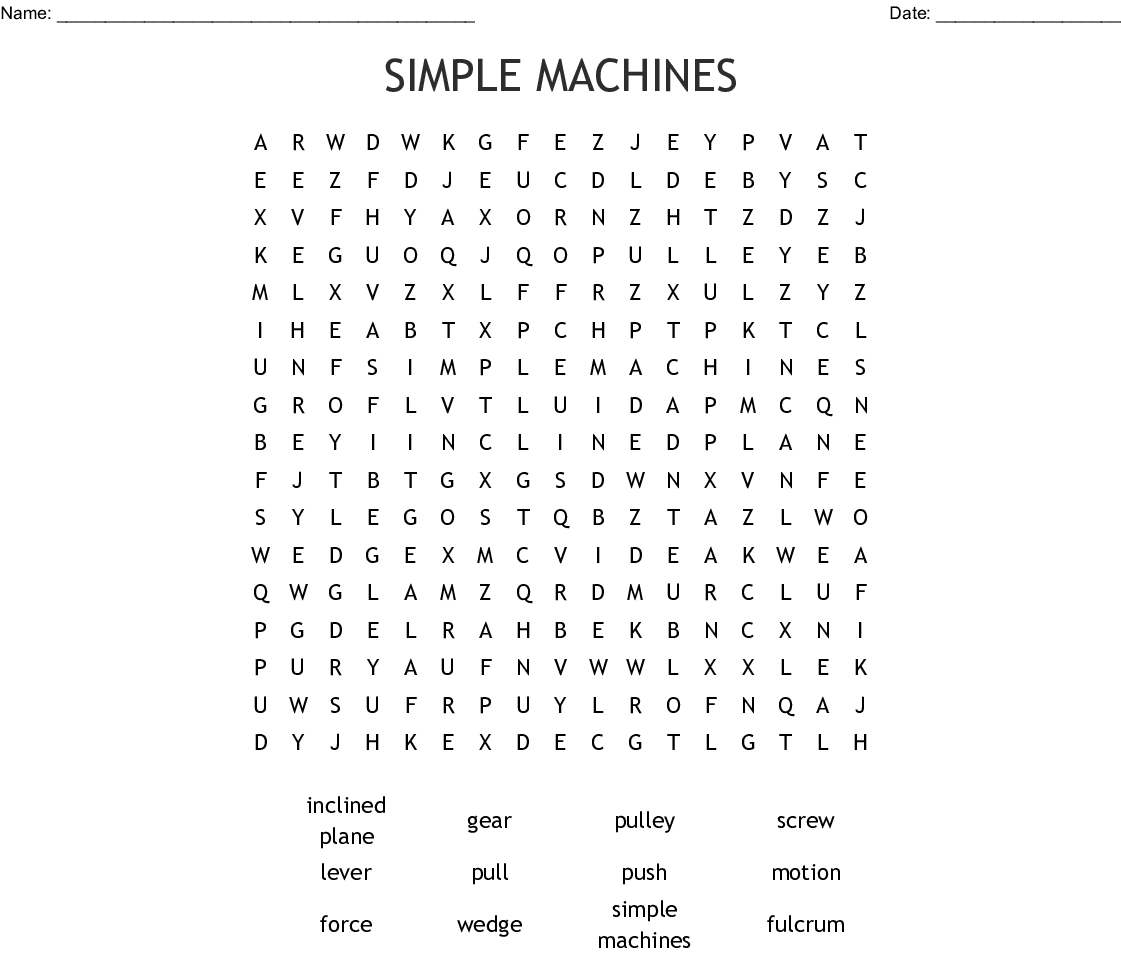 Simple Machines Word Search - Wordmint