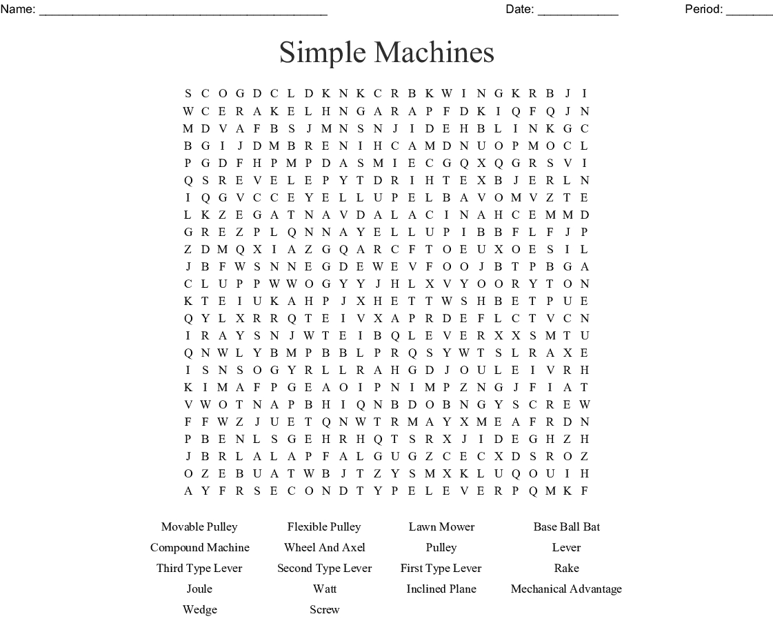 Simple Machines Word Search - Wordmint