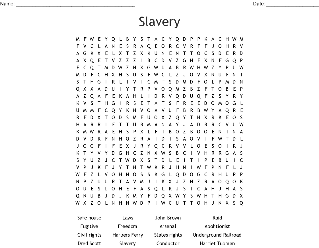 Slavery Word Search - Wordmint