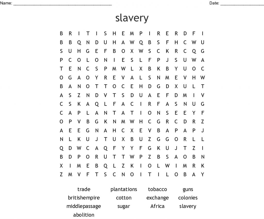 Slavery Word Search Wordmint Word Search Printable