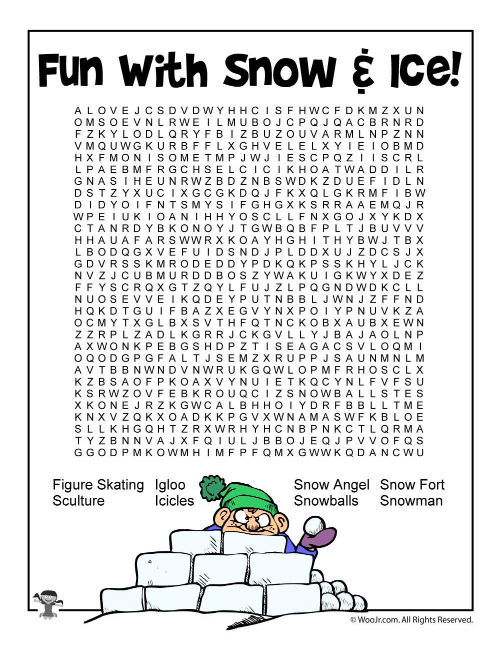 Snow And Ice Word Search For Kids | Woo! Jr. Kids Activities