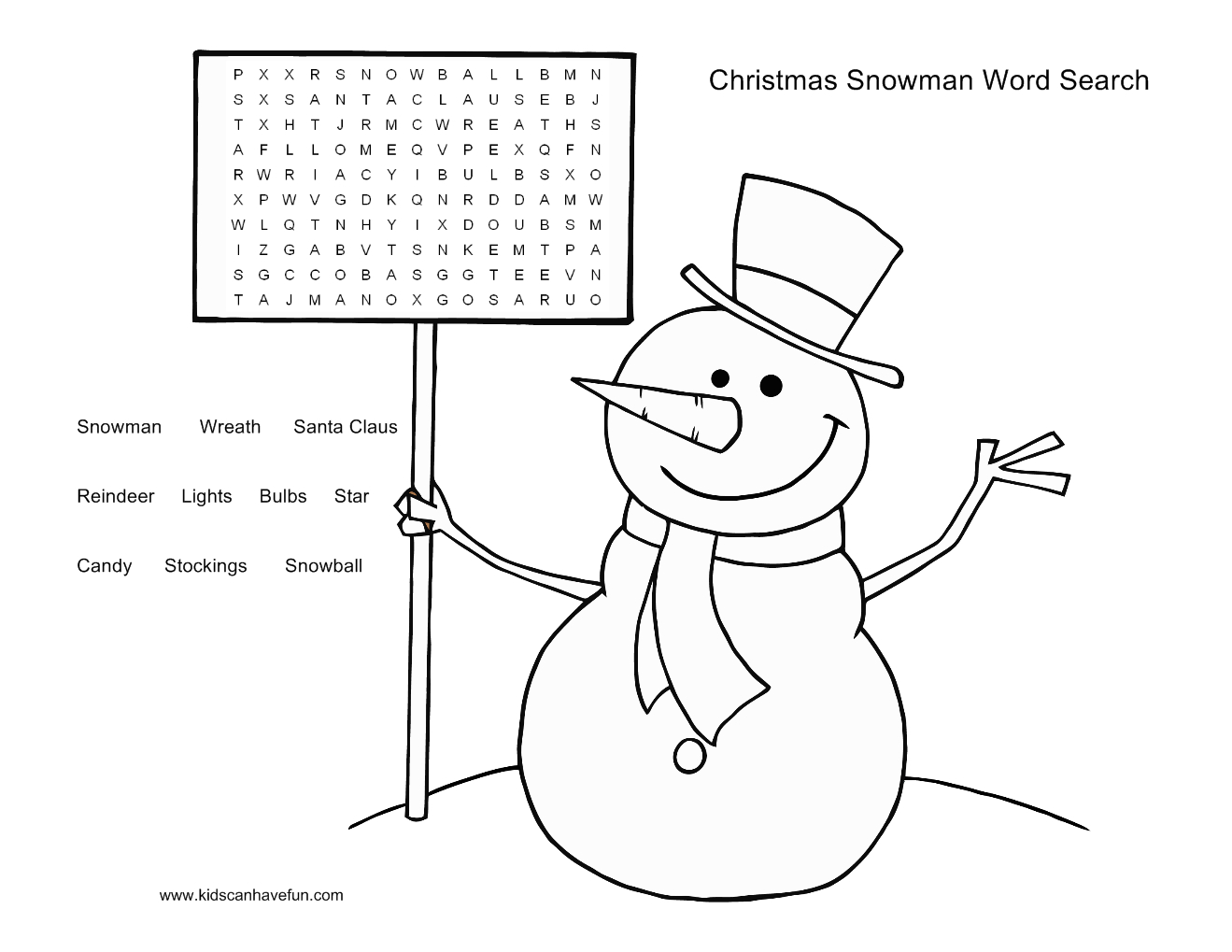 Snowman Word Search | Christmas Snowman Word Search 300X231