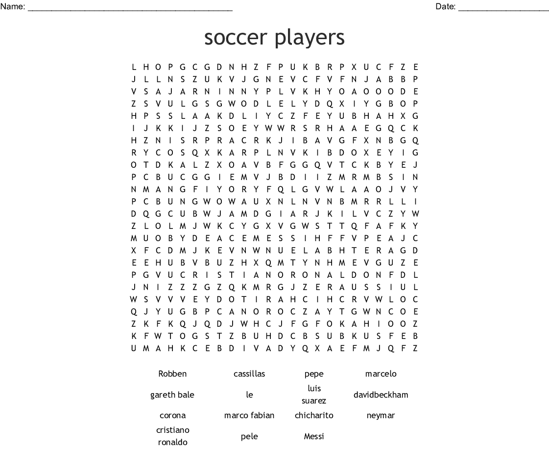 Soccer Players Word Search - Wordmint