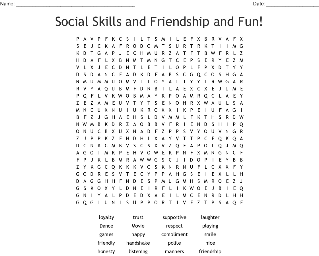 Social Skills And Friendship And Fun! Word Search - Wordmint