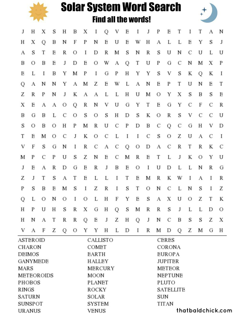 Solar System Word Search | Word Find, Solar System, Science