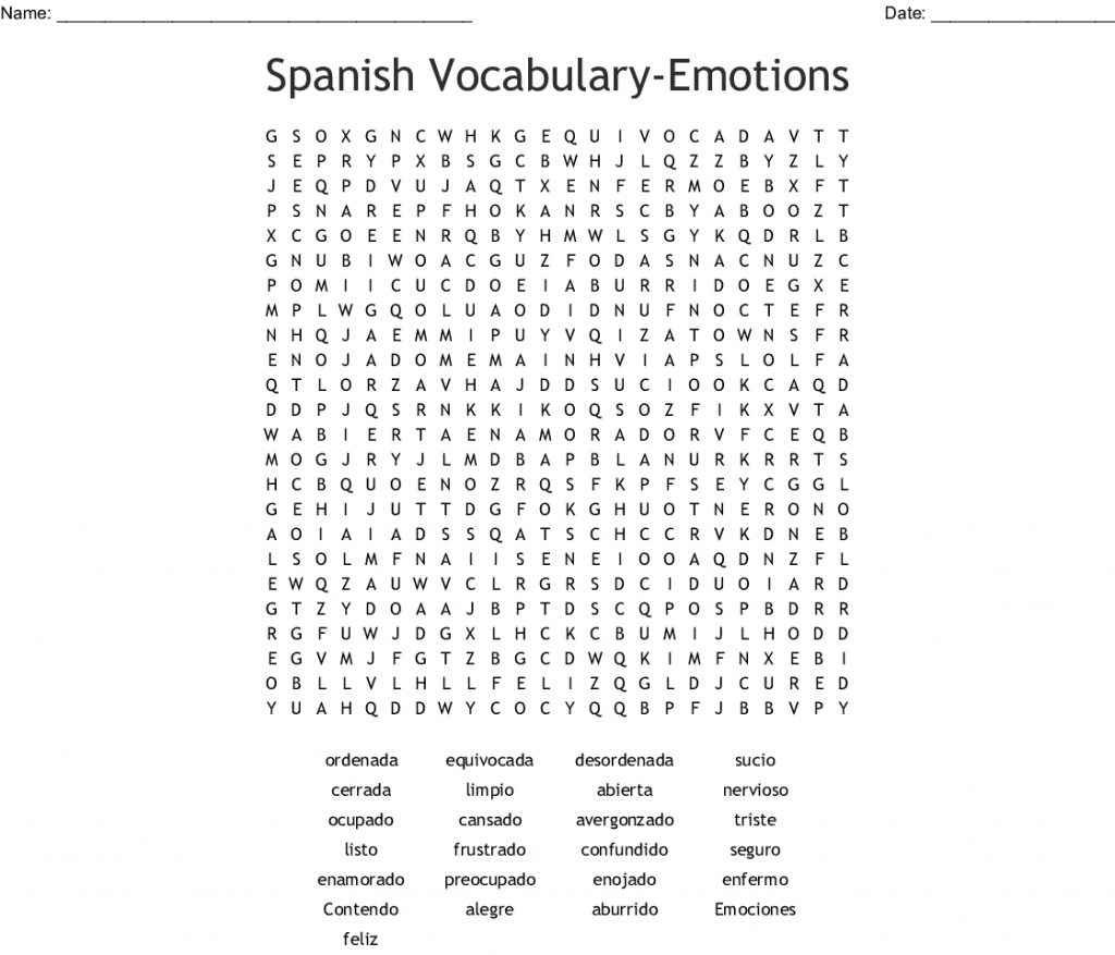spanish emotions word search wordmint word search