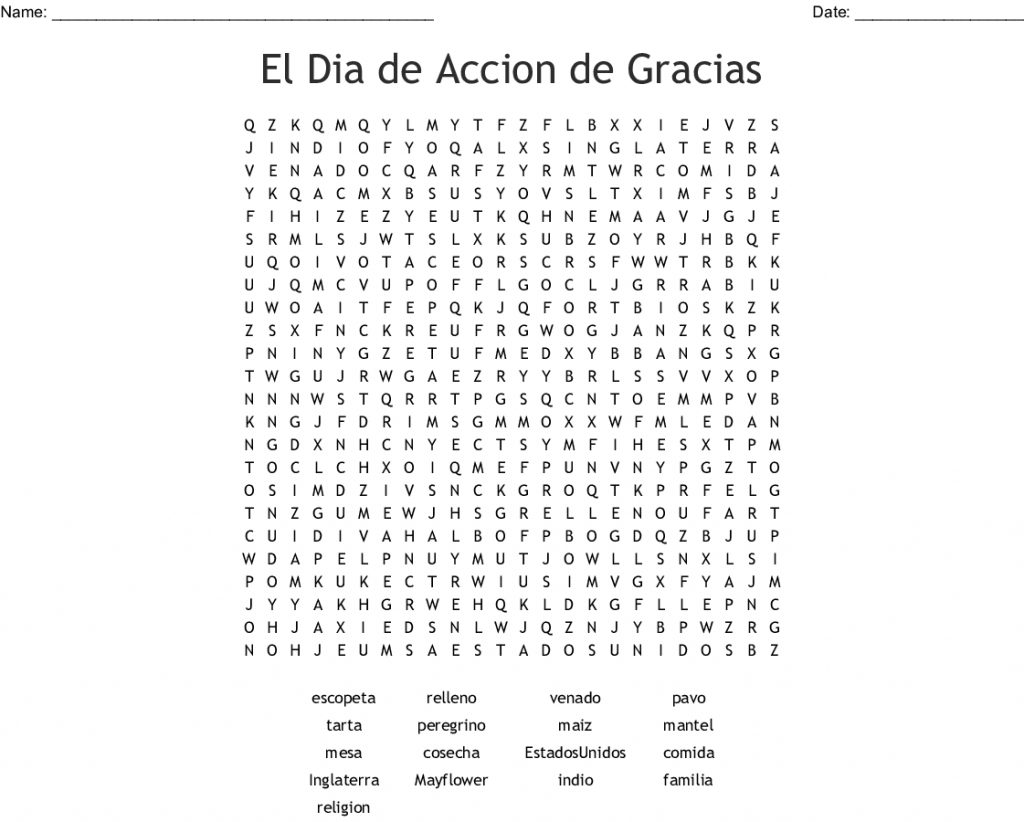 Spanish Thanksgiving Crossword Word Search Wordmint Word Search Printable