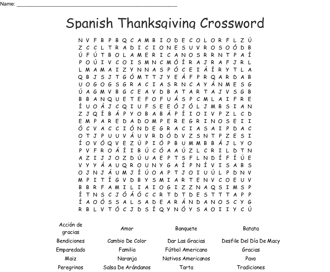 Free Printable Spanish Word Search